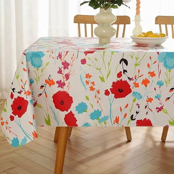 SASTYBALE Vinyl Tablecloth with Flannel Backing, Water-Proof Oil-Proof PVC Tablecloths Stain-Resistant Wipeable 60 x 102 Inch Rectangle Table Covers for Dining, Camping, Indoor and Outdoor