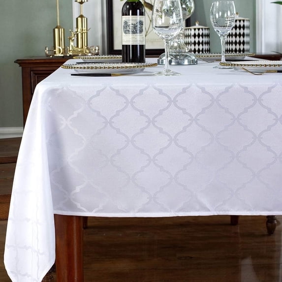 SASTYBALE White Tablecloth Jacquard Floral Polyester Table Cloth Spill Proof Wrinkle Resistant Table Cover for Kitchen Dining Parties Tabletop(Rectangle/Oblong,52"x 70"(4-6 Seats)