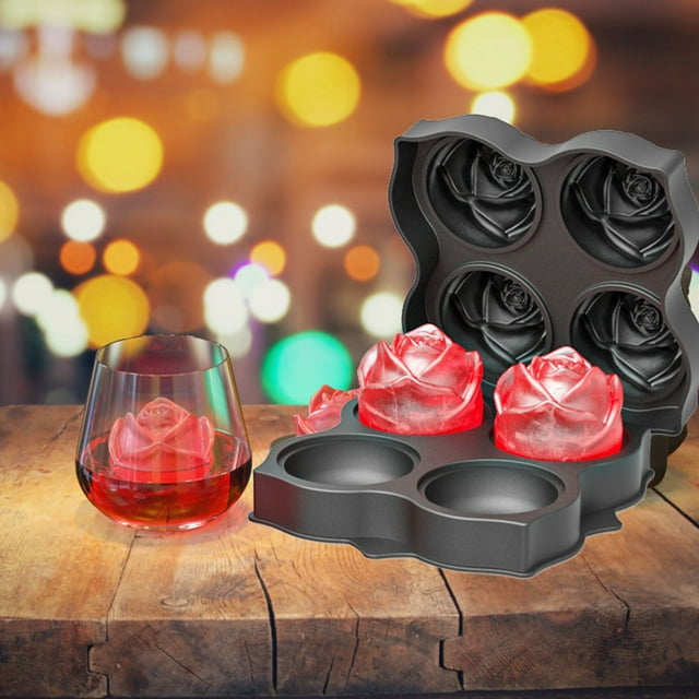 SASUYTWU Reusable Ice Cubes Tray (Black), Ice Cubes Tray Rose Ice