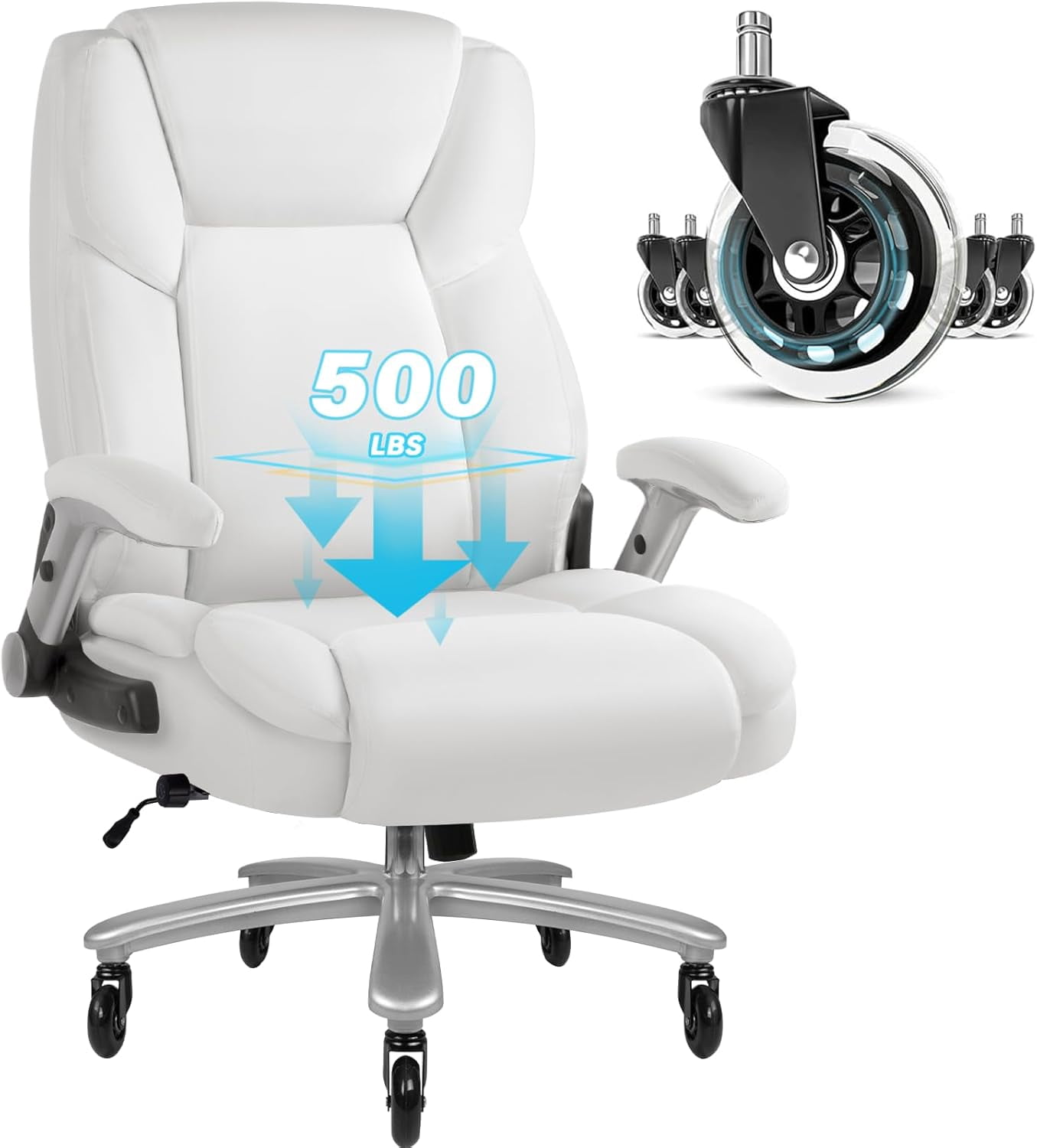 SASYXDC Big and Tall Chair with 3D Flip Arms 500lbs PU Leather Chair ...