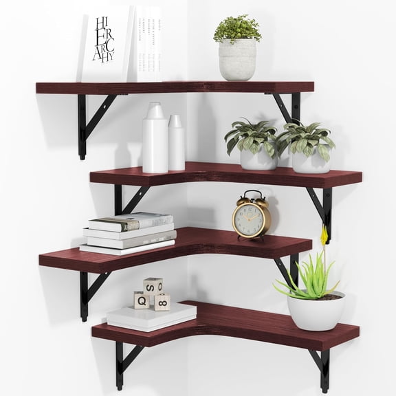 chdqwer Corner Floating Shelves Wall Mounted   Rustic Wood Storage Display Wall Shelves for  Decor  Bathroom    Bedroom  Living Room   ()