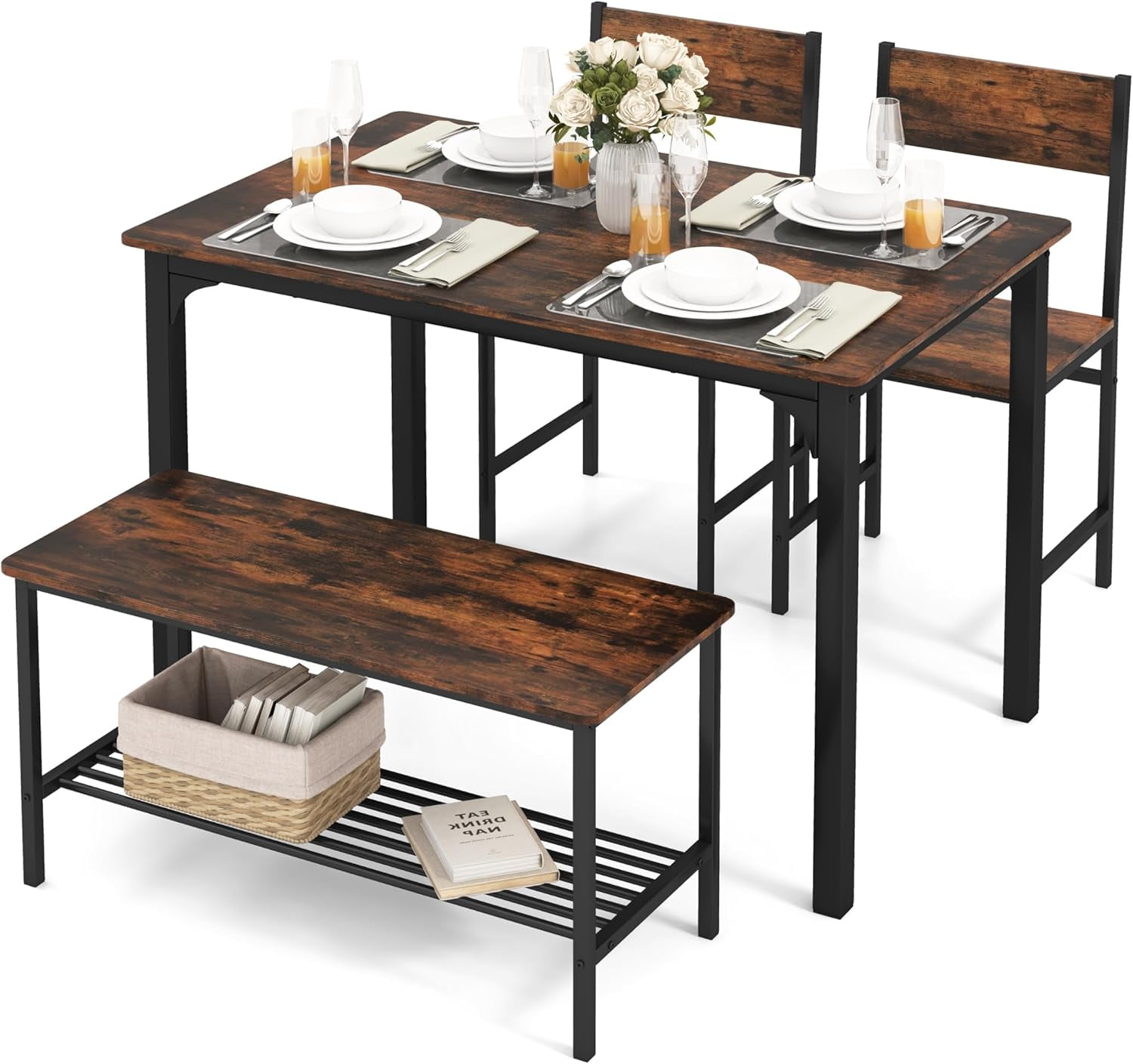 SASYXDC Dining Table Set for 4 Dinette Set w/Bench & Chairs 2-Person ...
