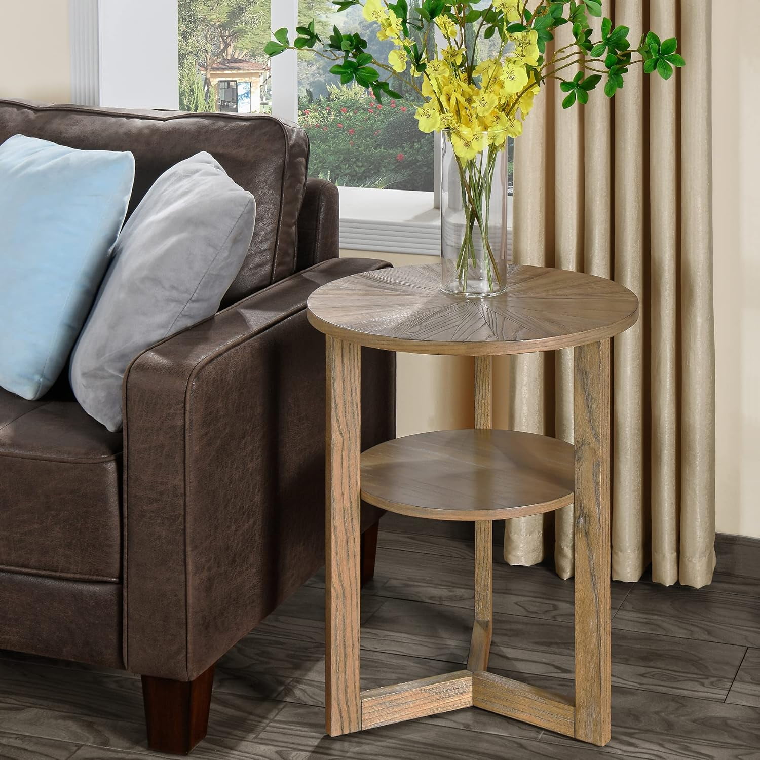 SASYXDC Large Round End Table Rustic Beside Table with Umbrella Shaped Top Traditional Circular ...