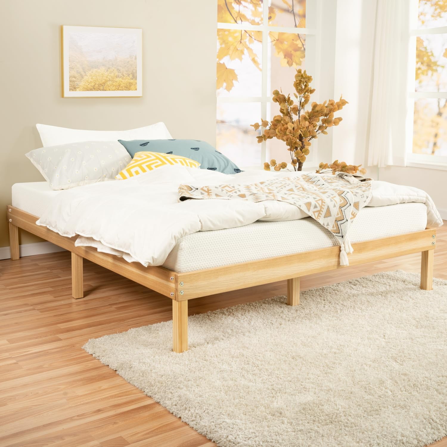 SASYXDC Lucia 14 Inch Solid Wood Platform Bed Full Bed Frame Pine Wood