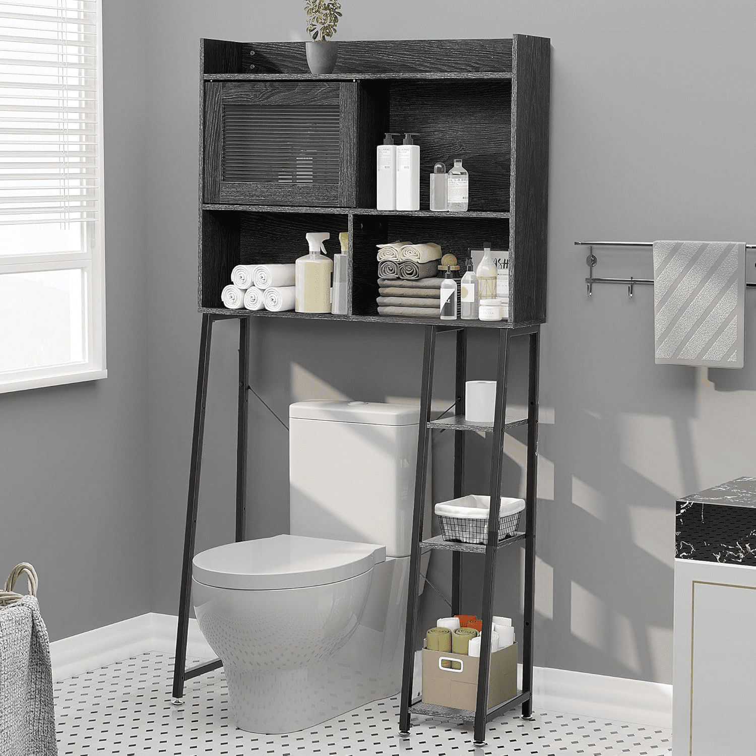 Furnideco Over The Toilet Storage Cabinet - 32.3" Wide Farmhouse Style With Barn Doors
