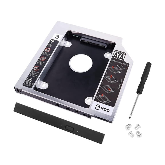 SATA 2nd SSD HDD Hard Drive Caddy Adapter Tray Enclosures, Universal 12.7mm 2.5'' SATA-III Laptop Hard Disk Holder for CD/DVD-ROM Optical SuperDrive Tray Drive Slot Aluminum Case