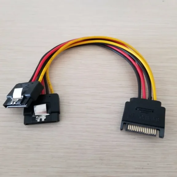 SATA Adapter to Dual 15Pin Power Cable Y Splitter Female Male Pure Copper with Buckle for PC Chassis DIY