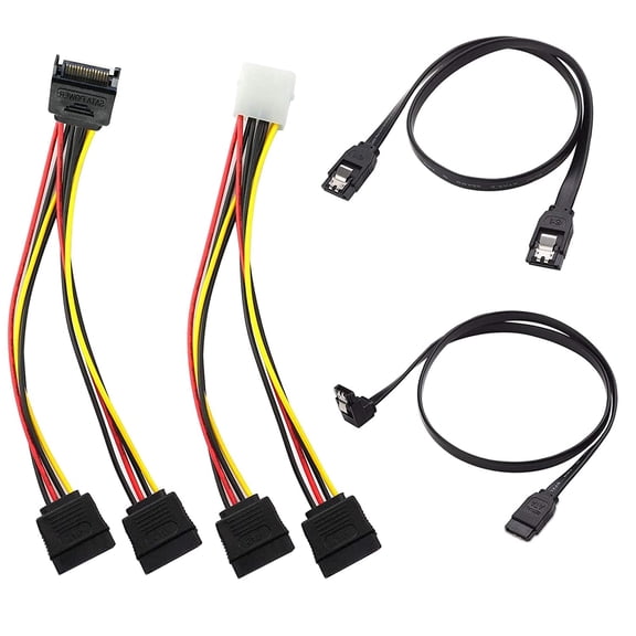 SATA Data Cable & 15 Pin Power Splitter Cable (4 Pack) - 6.0 Gbps High-Speed Data Transfer, Compatible with SATA Hard Drives, SSDs, Optical Drives - All-in-One Storage Expansion Cable Kit