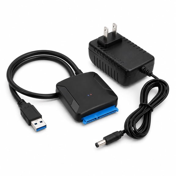 SATA to USB 3.0 Adapter with 12V 2A Power Supply, External Hard Drive Converter Cable for 2.5" 3.5" SATA HDD SSD, USB-A Plug and Play Data Transfer Cable