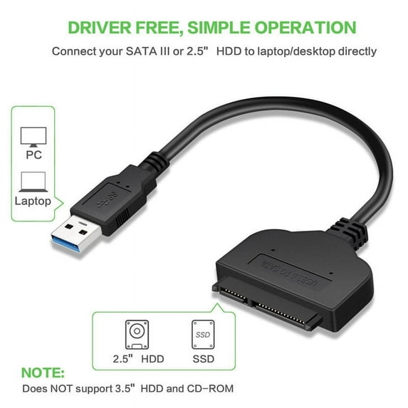 SATA to USB Cable - USB 3.0 to 2.5” SATA III Hard Drive Adapter - External Converter for SSD/HDD Data Transfer (USB3S2SAT3CB)