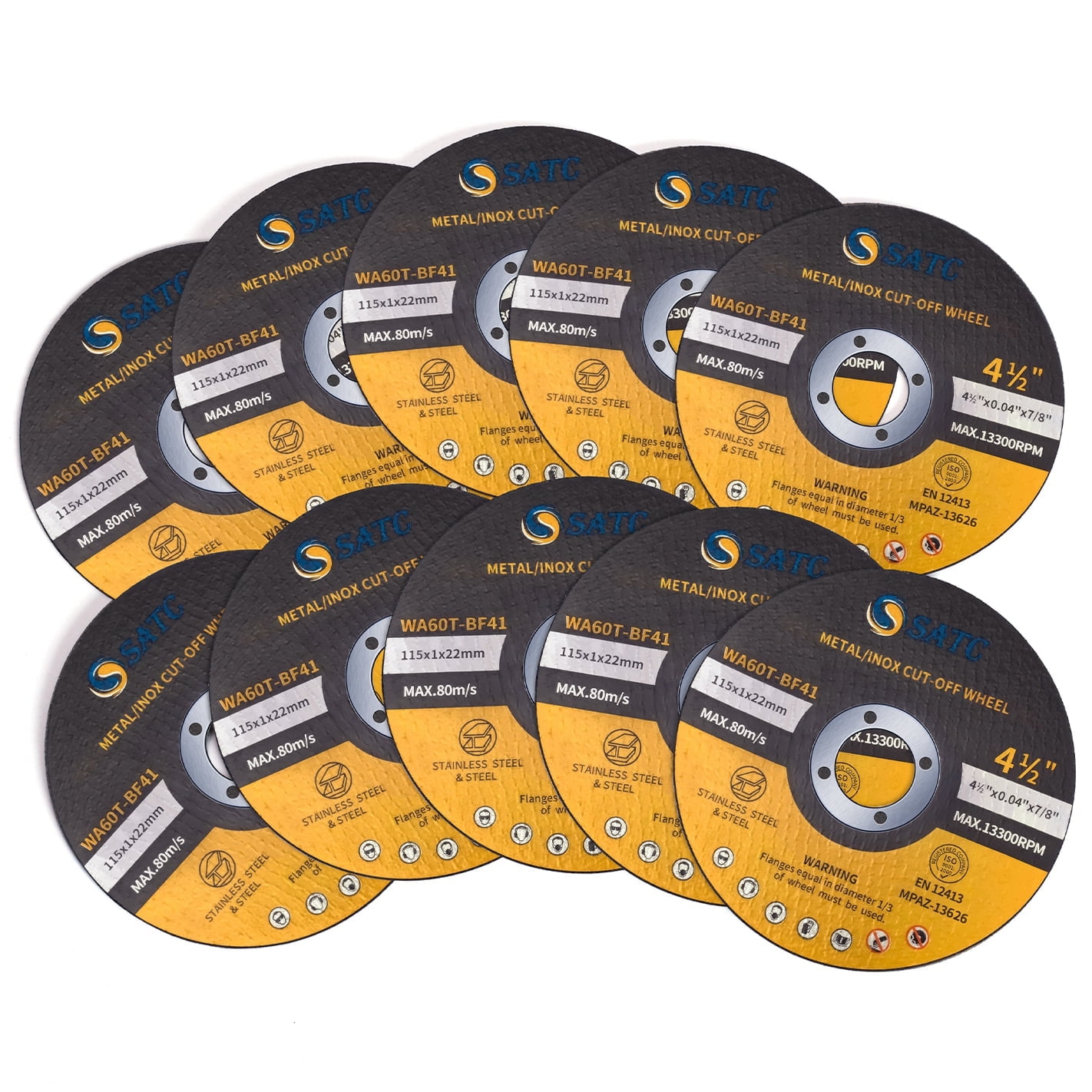 SATC 10 Pack 4-1/2" x .040" x 7/8" Cut Off Wheels for Angle Grinder, Ultra Thin Metal & Stainless Steel Cutting Disc