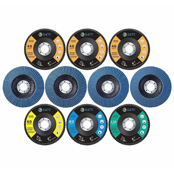 SATC 10 pack 4-1/2"x7/8" T29 Zirconia Flap Sanding Disc 40-120 Grit Assorted, Flap Grinding Discs Wheel for Angle Grinder