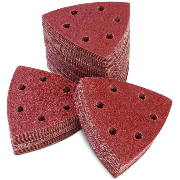 SATC 100Pcs 3-1/2 inch Oscillating Multi-Tool Hook and Loop Triangle Sanding Pads Sandpaper Assorted