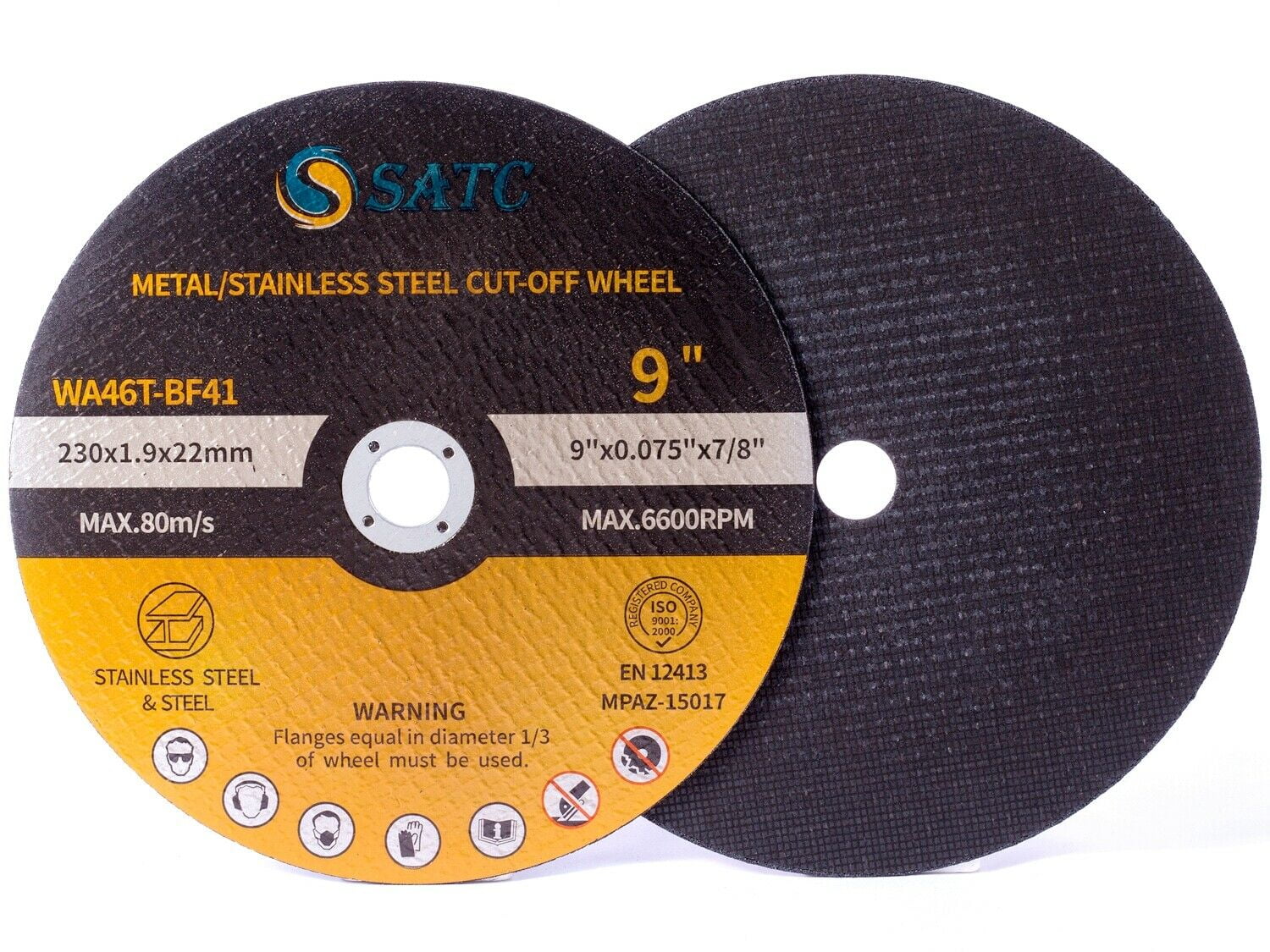 SATC 10-Piece 9-Inch Flat Type 1 Coarse 46-Grit Abrasive Cutting Discs Cut Off Wheel 9 x.075x7/8 inch Metal & Stainless Steel Cutting Disc for Angle Grinder