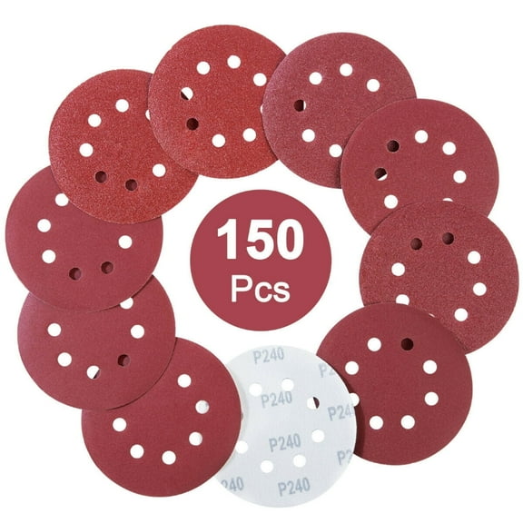 SATC 150PCS 5 inch 8-Hole Sanding Discs 60 80 100 120 150 180 240 320 400 600 Grit Assorted, A/O Hook and Loop Random Orbital Sander Paper Sandpaper Pads