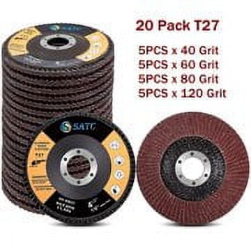 SATC 30-Pack 4.5" Flap Discs, Type 29, 40 60 80 120 Grit Assortment For Angle Grinder
