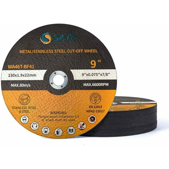 SATC 25 Pack 9" x .075" x 7/8" Cut Off Wheels for Angle Grinder, Reinforced Metal & Stainless Steel Cutting Discs