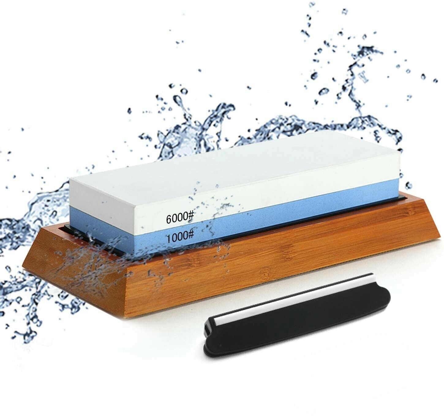 SATC Whetstone Sharpening Stone Kit 1000/6000 Grit 2 Side Blade Knife Sharpening Wet Water Stones Set W/ Angle Guide, Bamboo Base, Non-Slip Holder