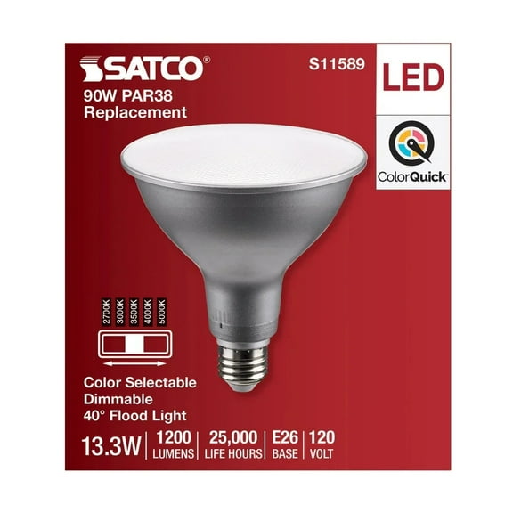 13.3 Watt PAR38 LED - Medium Base - Silver Finish - CCT Selectable - 120 Volt - 40 Degree Beam Angle - 6 Pack