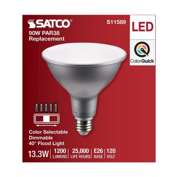 Satco 90W Equivalent 5CCT-Selectable PAR38 Medium Dimmable LED Floodlight Bulb
