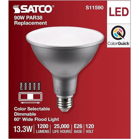 13.3 Watt PAR38 LED - Medium Base - Silver Finish - CCT Selectable - 120 Volt - 60 Degree Beam Angle -  6 Pack