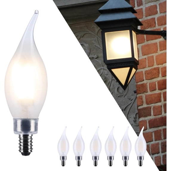 SATCO S12507 CA10 LED Flame Light Bulbs 4W 120V Frosted Glass 3500K 350 Lumen E12 Candelabra Base Dimmable Wet Location (6 Pack)