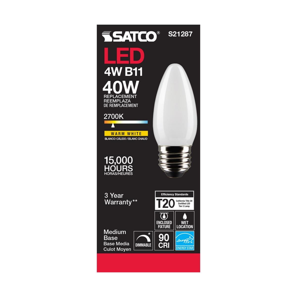 4W B11 LED - Frost - Medium base - 90 CRI - 2700K - 120V - 6-Pack.Color:Frost,Pack QTY:6