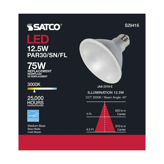 SATCO S29416 PAR30SN LED Bulb 12.5W 120V Medium Base 3000K Silver (12 Pack)