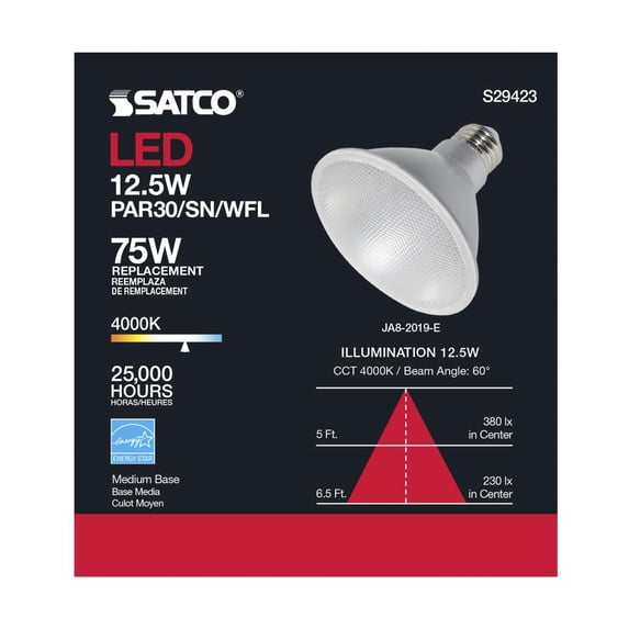 SATCO S29423 PAR30SN E26 Medium Base LED Bulb 12.5W 120V 4000K CA Compliant Dimmable (6 Bulbs)