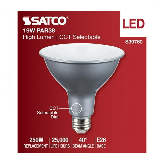 SATCO S39760 19W 120V PAR38 Reflector High Lumen LED Light Bulb CCT Select CA Compliant (12 Pack)