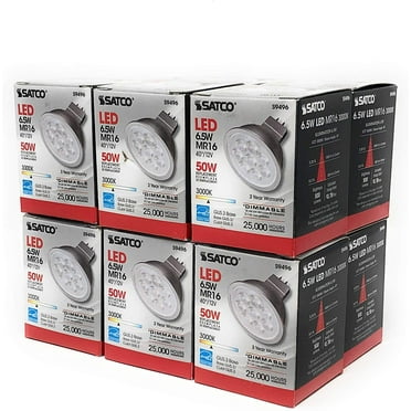 SATCO S9496 6.5 Watt 12 Volt LED MR16 Reflector LED Light Bulbs 3000K Warm White Light GU5.3 Base (12 Pack)