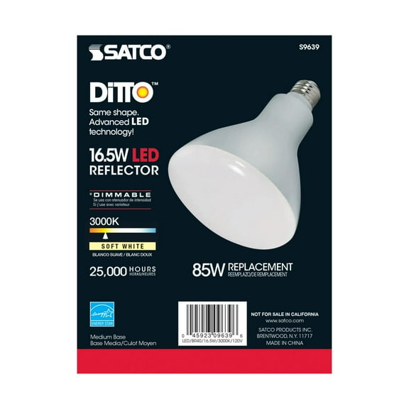 Satco 16.5W LED 3000K Reflector Light Bulb, 85W Equivalent, 6-Pack