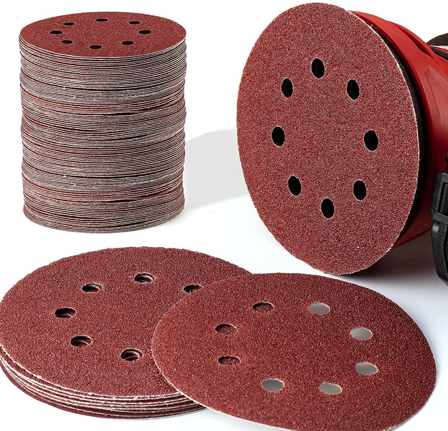 SATC 50Pcs 5 inch 8-Hole Hook and Loop Sanding Discs 40 Grit Orbital Sander Sandpaper for Polishing