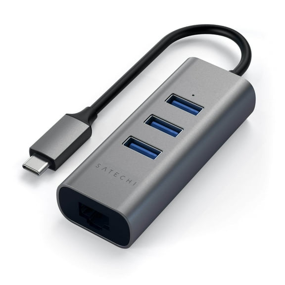 SATECHI USB-C 2-in-1 Ethernet & 3 Port USB Hub for MacBook/iPhone - Space Gray