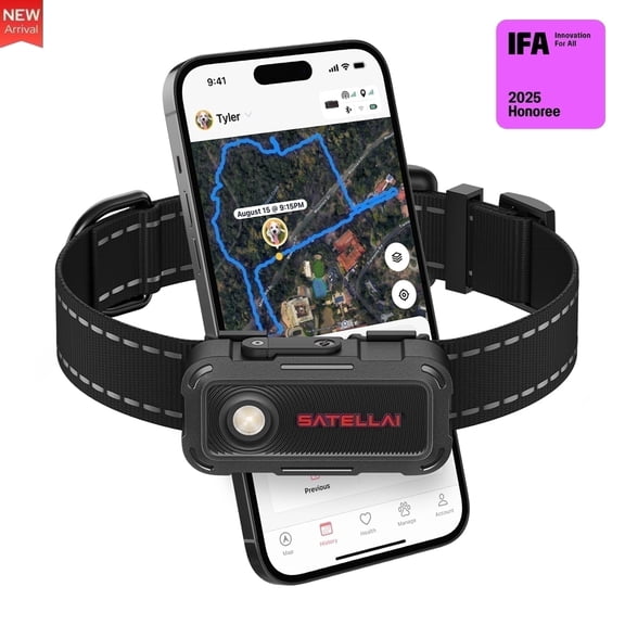 SATELLAI Collar Go Smart GPS Dog Tracker with AI-Powered Pet Intelligence, Real-Time Location Tracking, Virtual Boundaries, Escape Alerts, Two-Way Audio, Health Monitoring, IP68 Waterproof