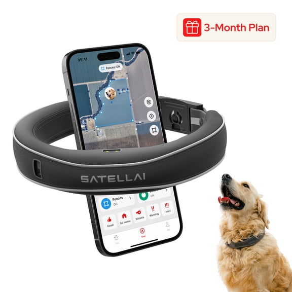 SATELLAI Collar Smart GPS Dog Collar with AI Pet Intelligence, Wireless Virtual Fence, Boundary Training, Live GPS Tracking, Escape Alerts, Two-Way Audio, Health Monitoring, IP68 Waterproof