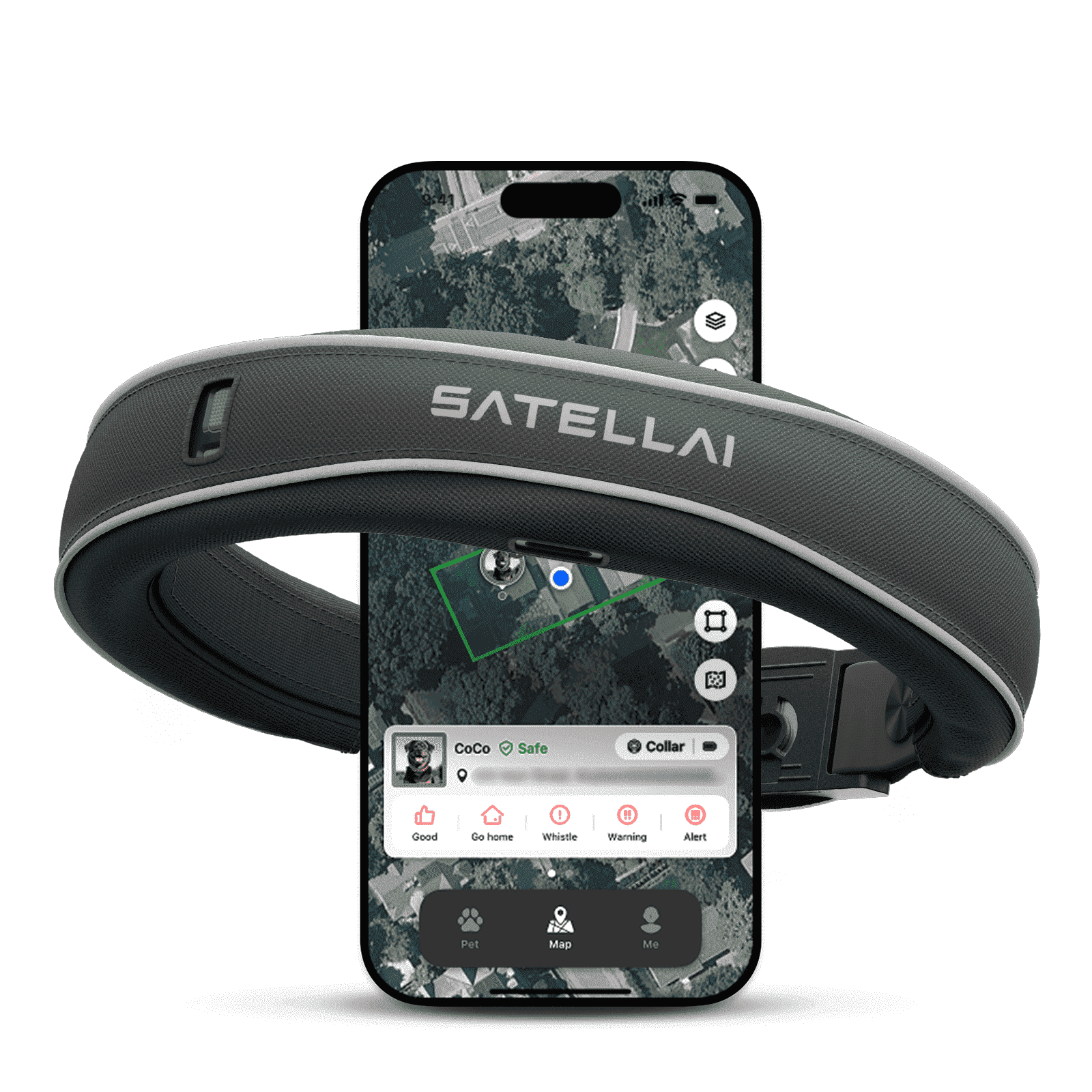 SATELLAI Wireless Dog Fence & GPS Dog Collar with AI Health Insights, Two-Way Audio, Precise Tracking, 3-Day Battery Life, IP68 Waterproof, Gray