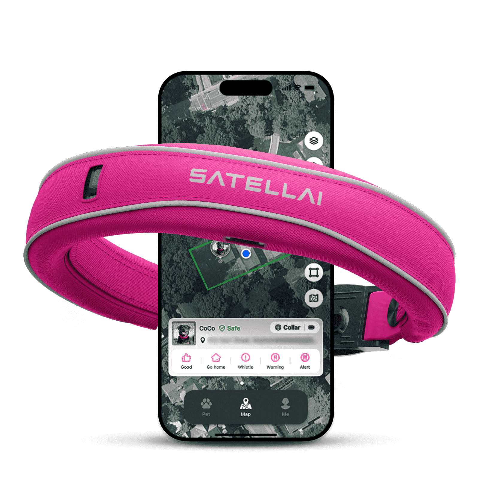 SATELLAI Wireless Dog Fence & GPS Dog Collar with AI Health Insights, Two-Way Audio, Precise Tracking, 3-Day Battery Life, IP68 Waterproof, Pink
