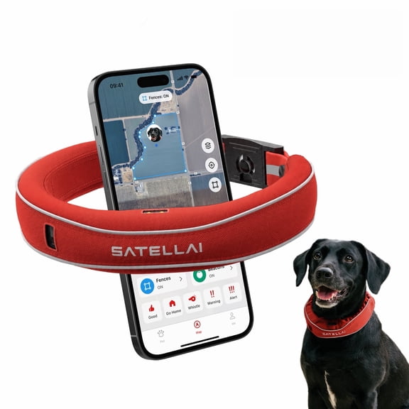 SATELLAI Collar GPS Wireless Dog Fence, Real-Time Tracking, Custom Boundary Training & Instant Alerts, Two-Way Audio, AI Pet Health & Activity Monitoring, IP68, Red