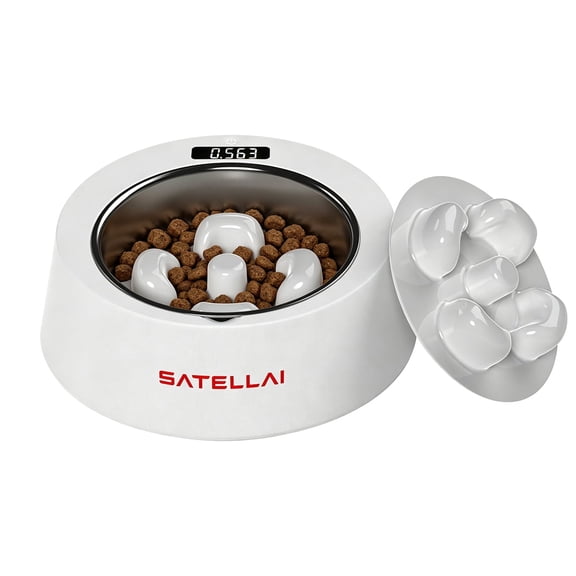 SATELLAI Smart Dog Bowl with Weight & Slow-Feed Function, Accurate Digital Scale, Removable Slow Feeder Insert, Dishwasher Safe, Ideal for Small to Medium Dogs