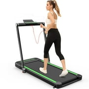 SATICO 2.5HP 2 in 1 Under Desk Folding Treadmill with Remote Control, LED Display, Phone/Tablet Holder, 0.6-7.6 mph, Electric Walking Running Machine for Home Office, No Assembly Needed