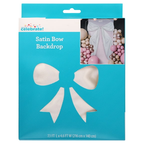 Large White Satin Bow Backdrop Decoration, 7.1' x 4.6', by Way To Celebrate