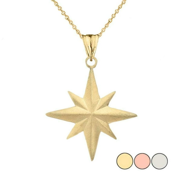 SATIN FINISH ELEGANT NORTH STAR PENDANT NECKLACE IN GOLD (YELLOW/ROSE/WHITE) : 14K Pendant with 16" chain