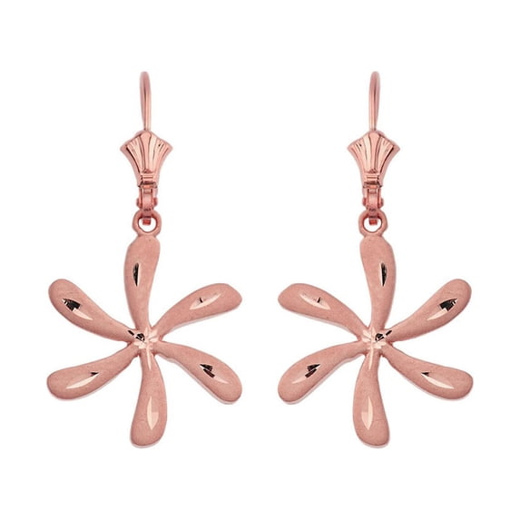 SATIN FINISH FLOWER SWIRL LEVERBACK EARRINGS 14K IN ROSE GOLD