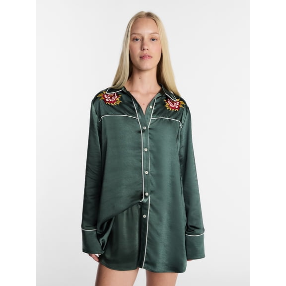 Kacey Lee Women's Satin Sleep Shirt with Long Sleeves, Size XS-XXL