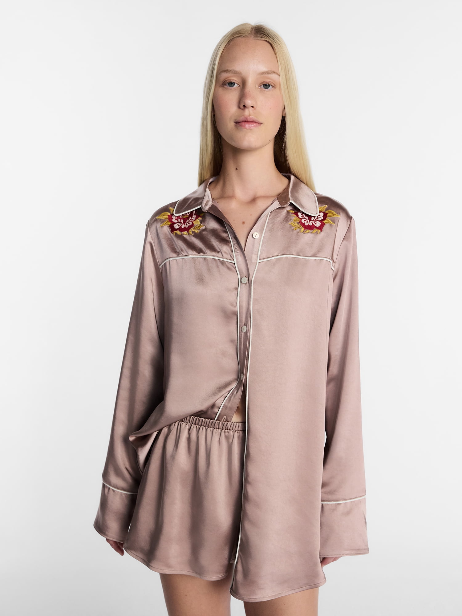 satin sleep shirt dress SWOMOG Women's Satin Sleep Shirt Long Sleeve Sleepwear Silk Nightshirt Button Down Pajama Top Black at Amazon Women's Clothing store