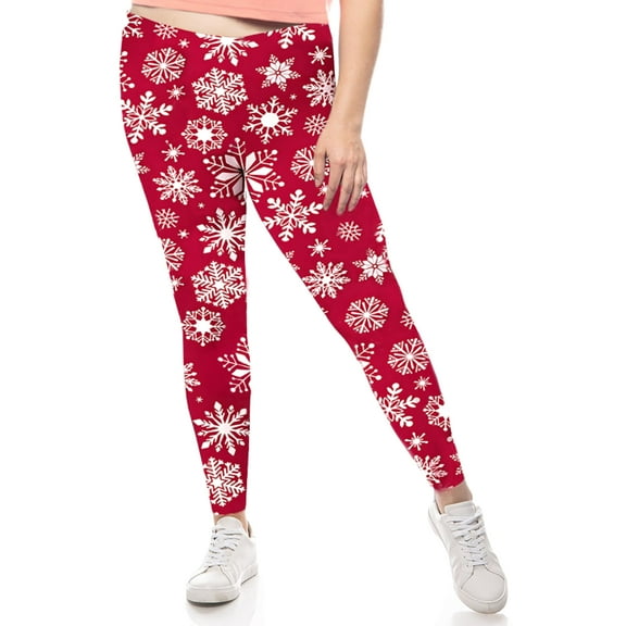 SATINA High Waisted Christmas Leggings for Women - Holiday Pants, Snowflake Tights - Comfortable and Stretchy in Versatile Sizes and Colors - Red