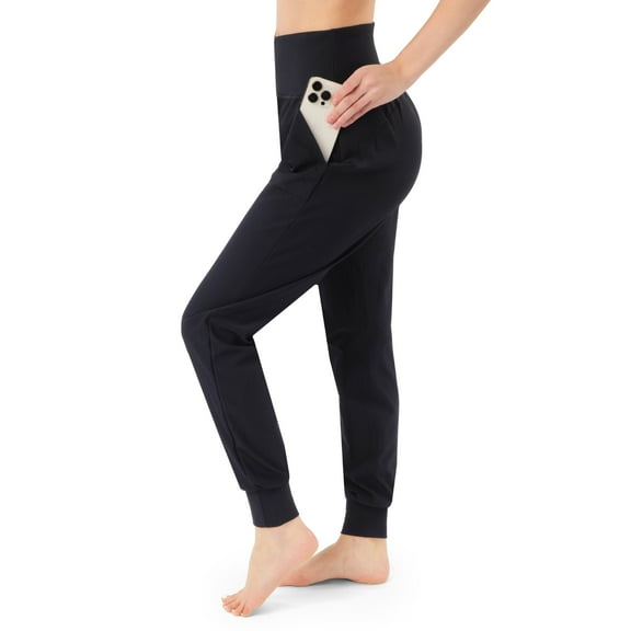 SATINA High Waisted Full Length Tummy Control Leggings, Ribbed Leggings, Joggers Black