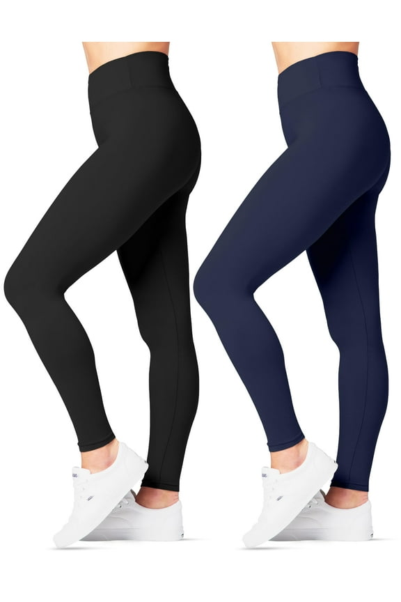 High Waisted Leggings for Women - Capri and Full Length Yoga Pants - Buttery Soft Workout Leggings with Tummy Control - Available in Long Length and Plus Size Tights - Black and Navy, Pack of