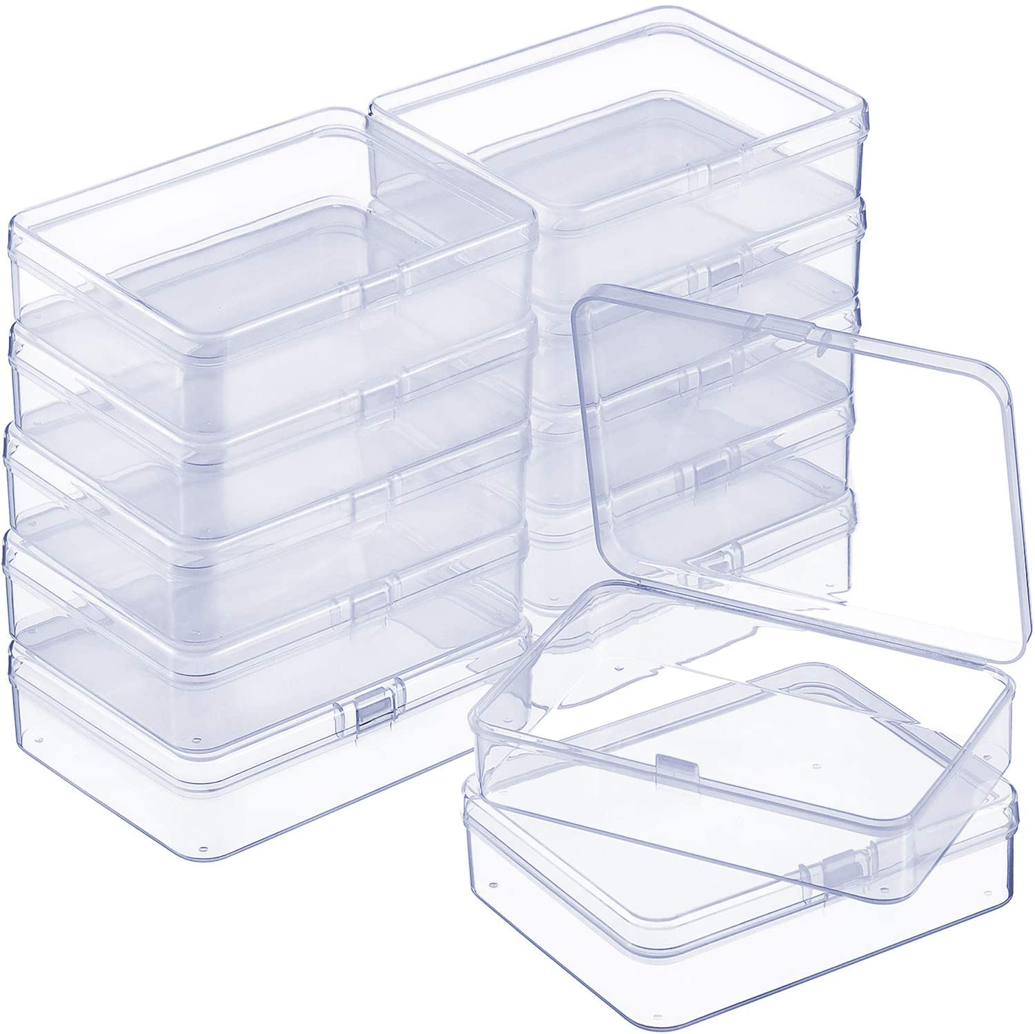 SATINIOR 12 Pack Clear Plastic Beads Storage Containers Box with Hinged Lid for Beads and More